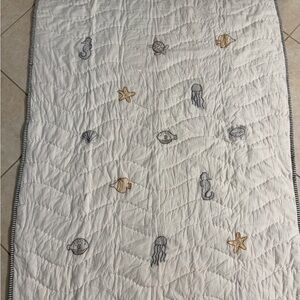 Crate and Barrel Nautical Themed White and Gray Quilt